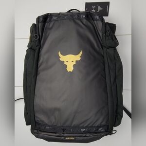 Under Armour UA Project Rock Duffle Backpack Bag Black Gold 1376459-002 New